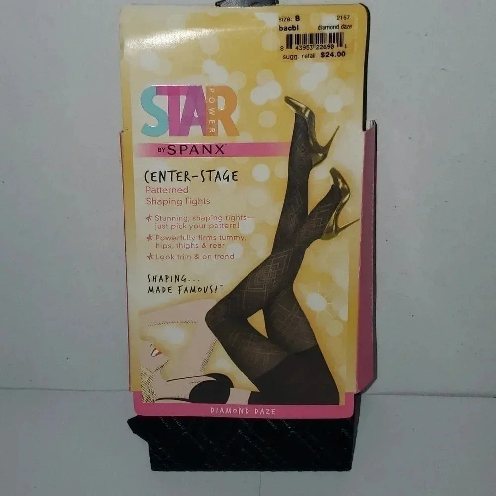 Star Power by Spanx Patterned Diamond Daze Shaping Tights in Black Size B NWT
